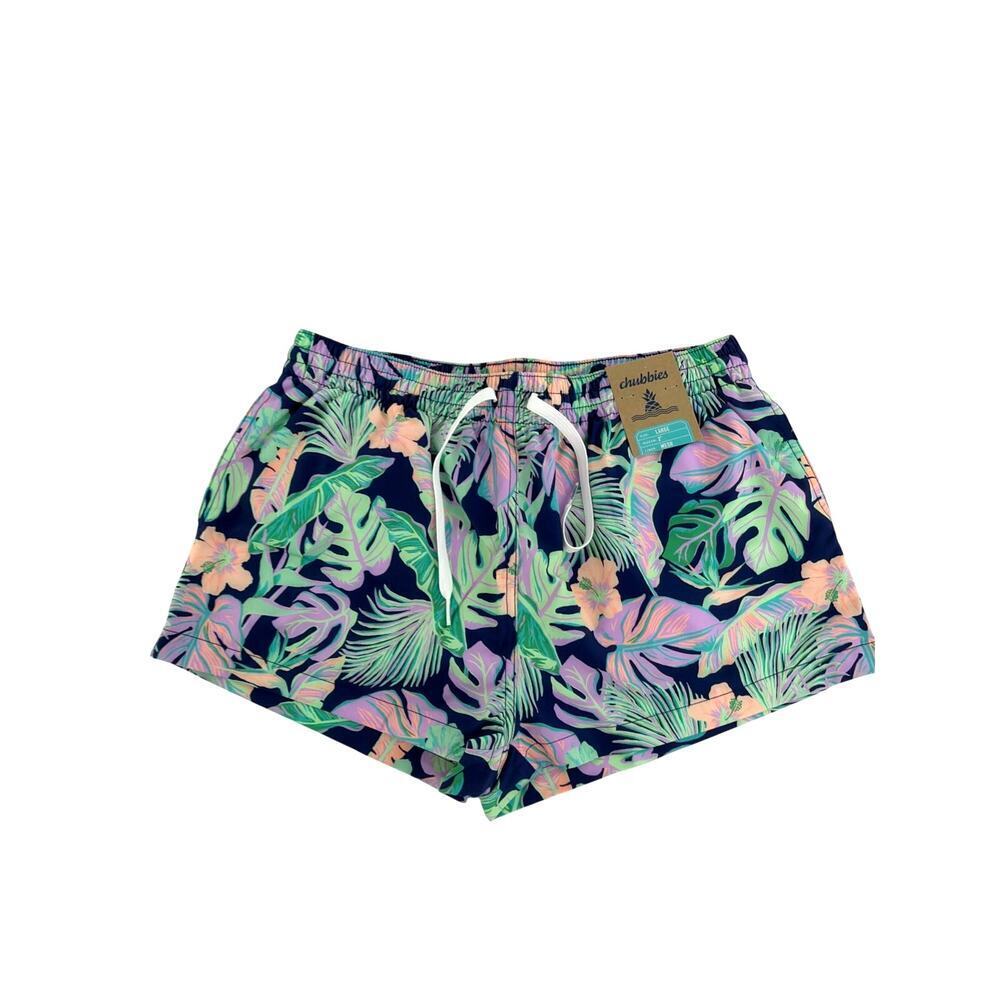 Chubbies Men's Navy Leaf The Night Faunas 2" Classic Swim Trunk Shorts Size L - Picture 5 of 11